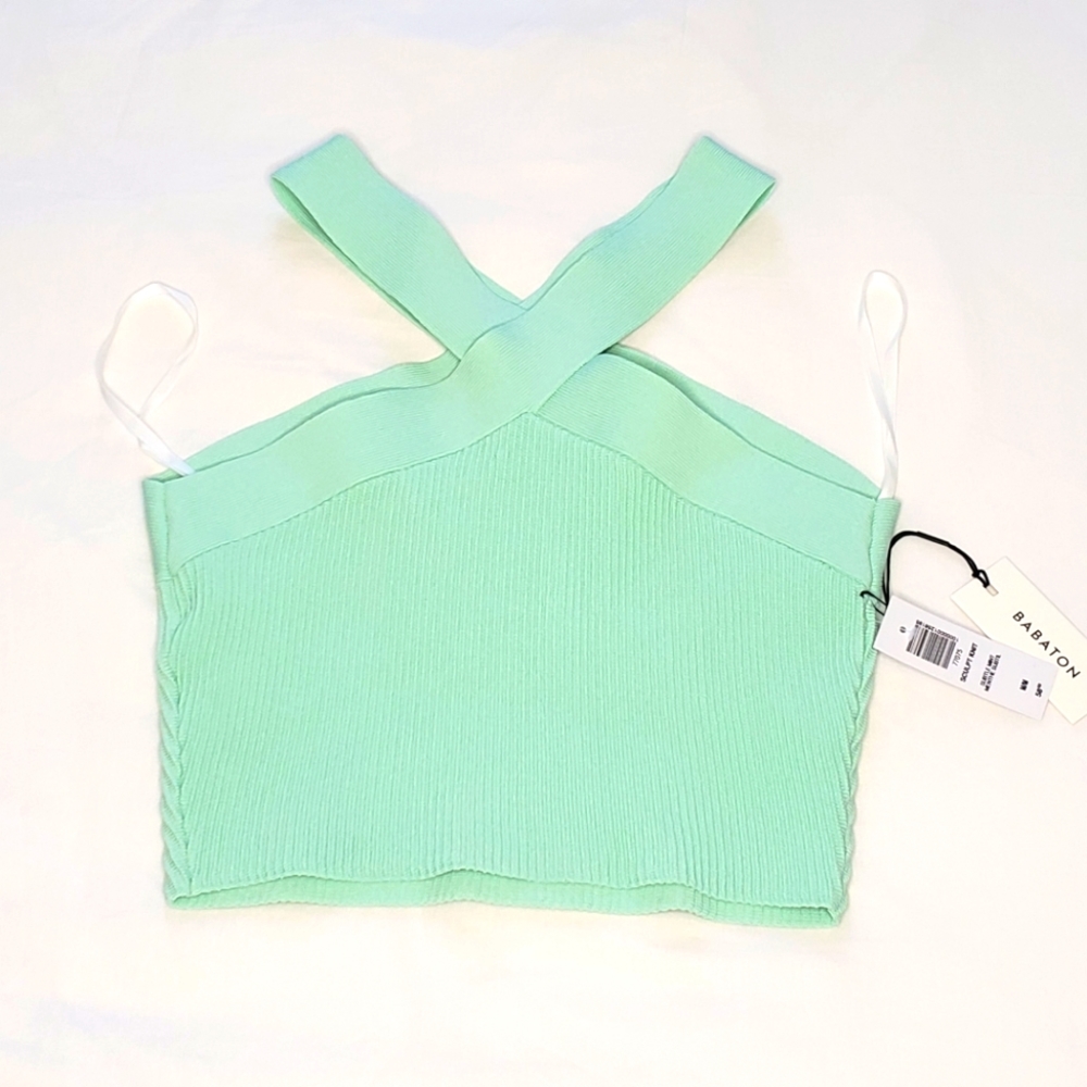Aritzia Babaton Sculpt Knit Criss Cross Tank M Subtle Mint NWT